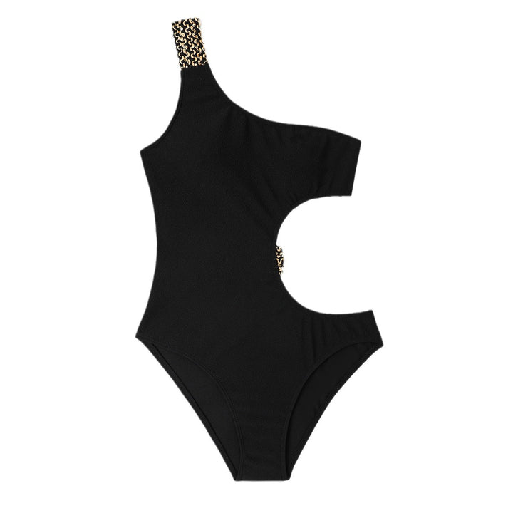 Women's One-Piece Swimsuit with Elegant Cut-Outs and Chain Detail