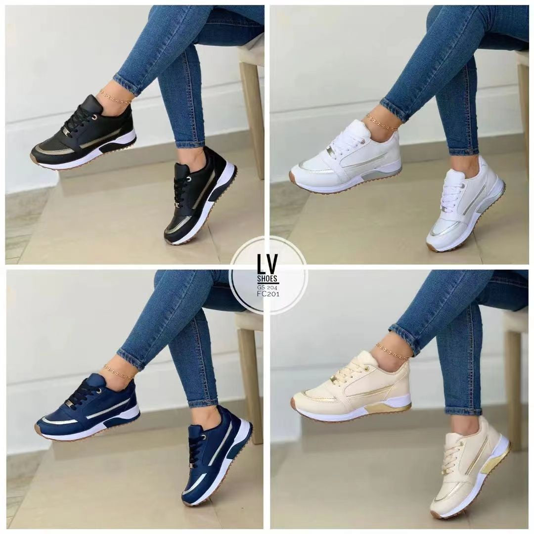 Women's sporty sneakers with elevated wedge sole, metallic decorative stripe and padded comfort insole Mune Fashion