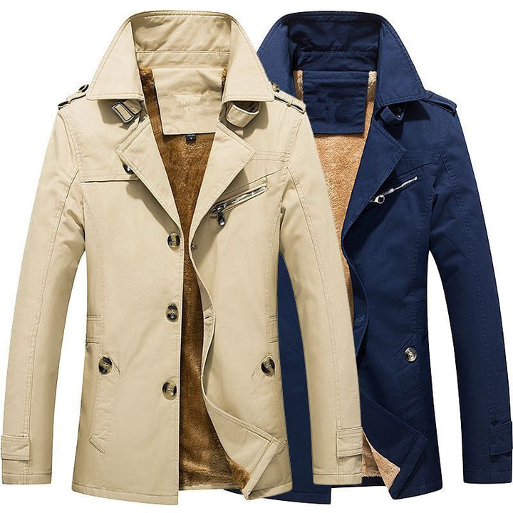 Men's Double-Breasted Short Coat with Teddy Lining and Stand Collar Mune Fashion