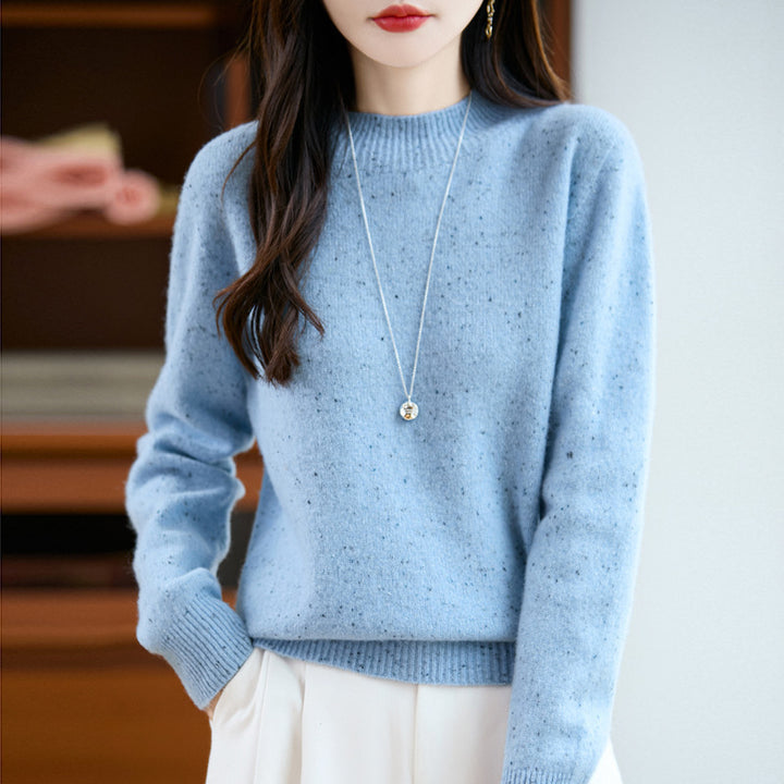 Women's mélange fine-knit pullover with short stand-up collar and relaxed silhouette Mune Fashion