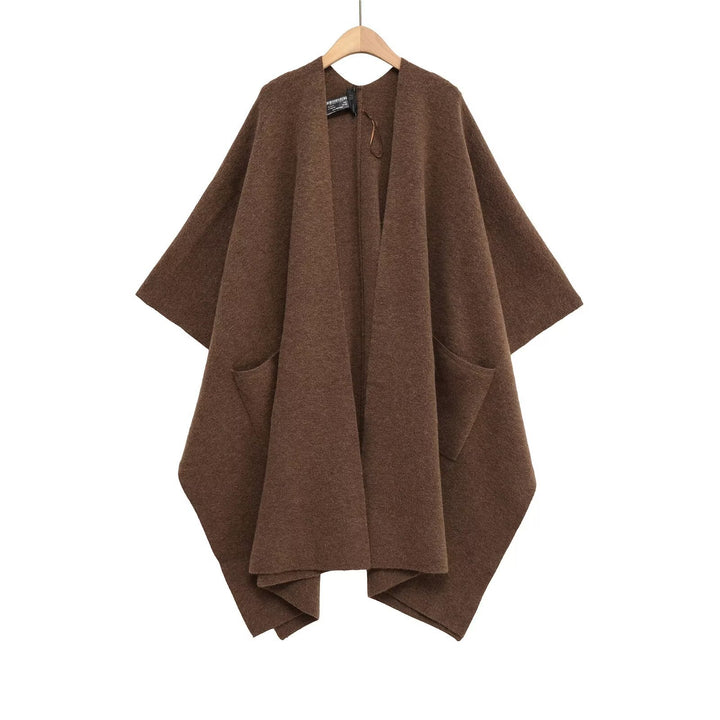 Women's Oversized Knit Poncho with Pockets and Asymmetric Hem Mune Fashion