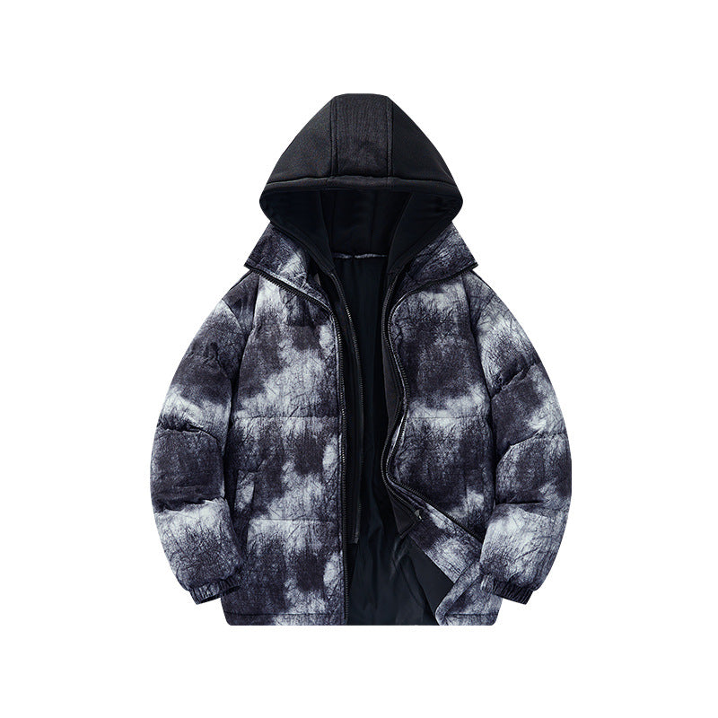 Men's padded hooded jacket with velvet look, high collar and elastic cuffs Drune
