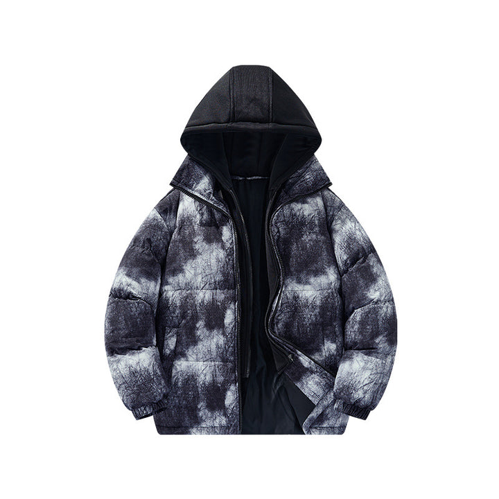 Men's padded hooded jacket with velvet look, high collar and elastic cuffs Drune