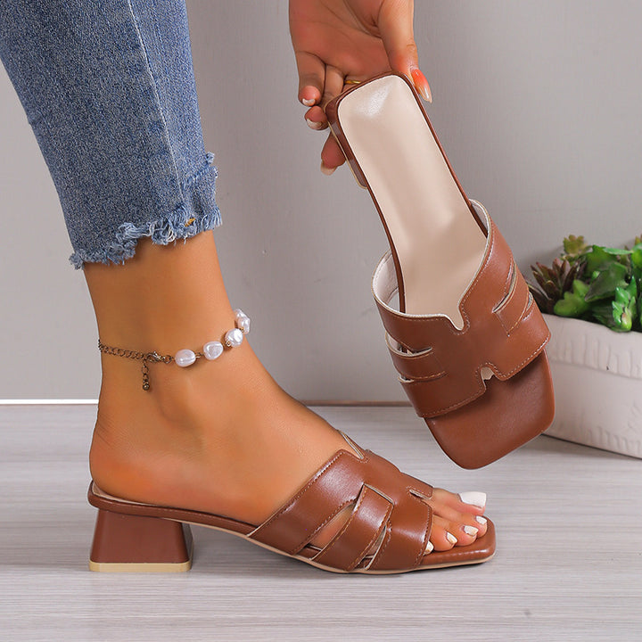 Women's Slip-On Mules with Braided Straps and Mid-Height Block Heel Mune Fashion