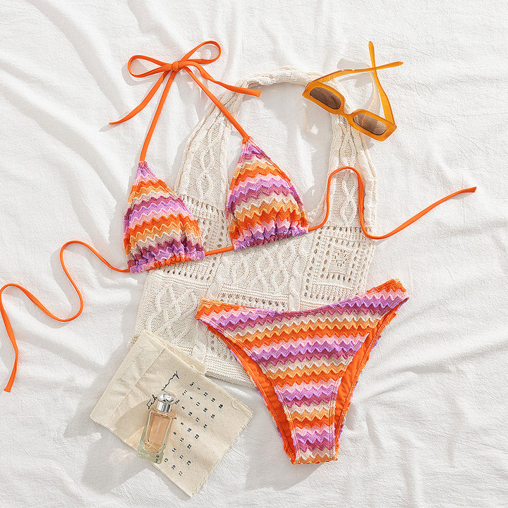 Women's Triangle Bikini with Romantic Wave Pattern Mune Fashion