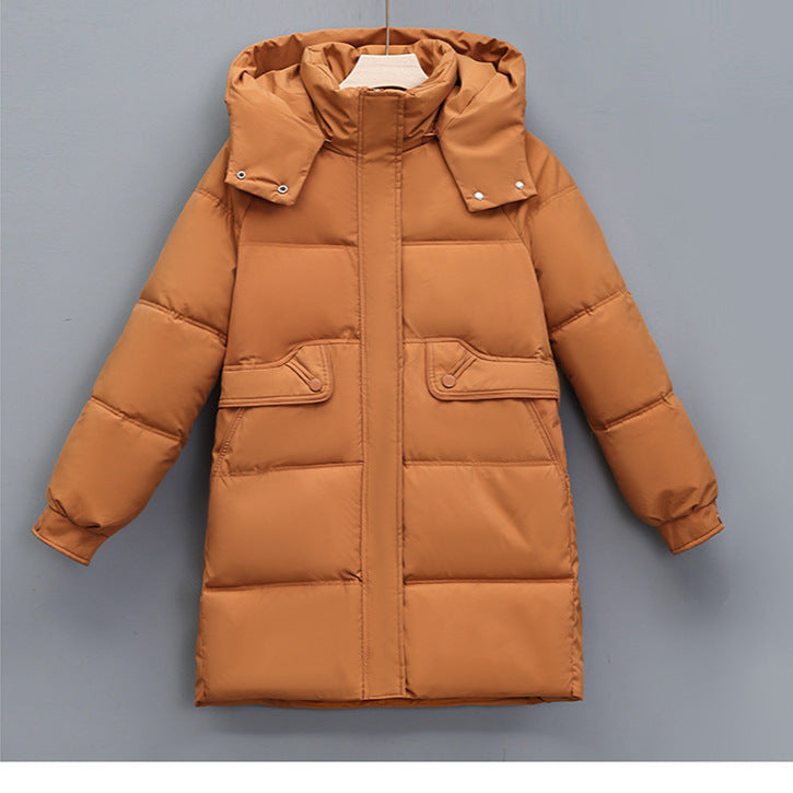 Women's long thermally insulated parka with removable hood, concealed zipper and flap pockets Mune Fashion