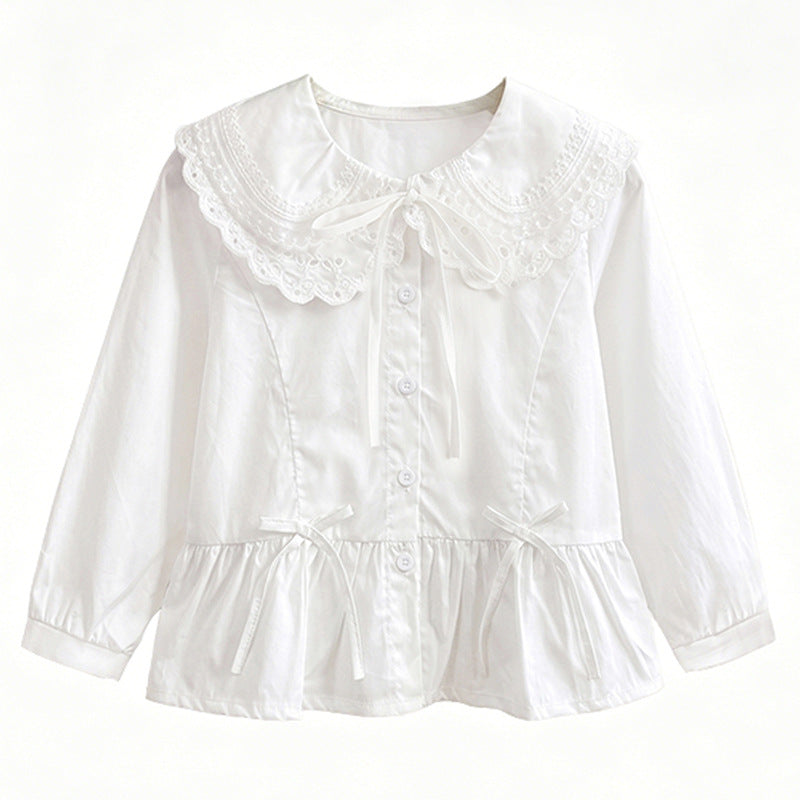 Girl's blouse with romantic lace collar and flounce Mune Fashion