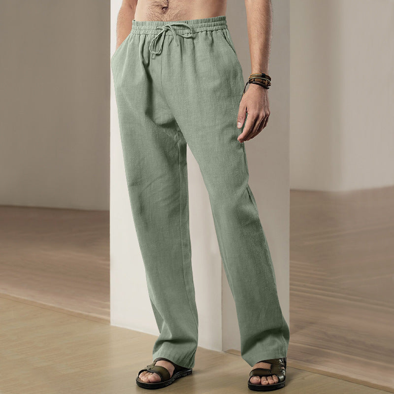 Men's comfortable linen-cotton blend relaxed pants with straight leg, elastic waistband, and concealed side pockets Mune Fashion