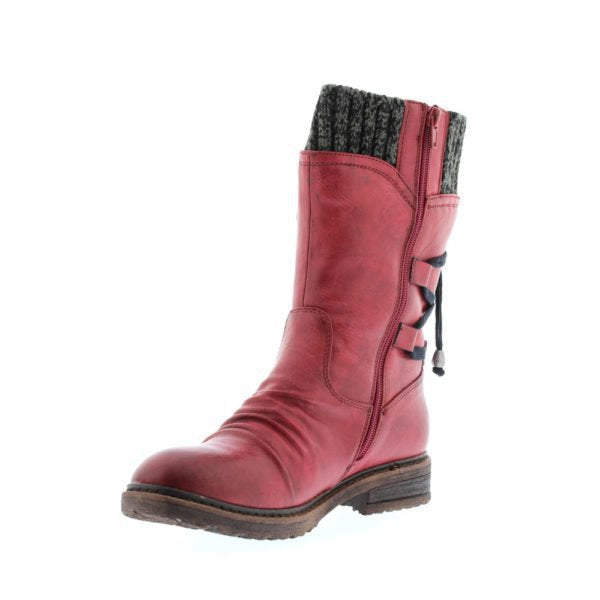 Women's Winter Short Shaft Ankle Boot with Knit Cuff, Decorative Cord and Suede Look Mune Fashion