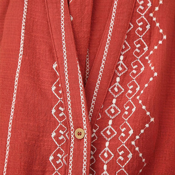 Women embroidered blouse jacket with V-neckline and loose A-line silhouette Mune Fashion