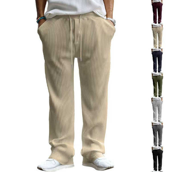 Men's straight cut corduroy velour pants with drawstring waistband, metal drawstring ends, and deep side pockets Mune Fashion