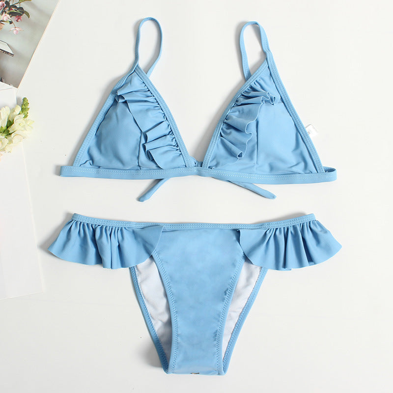 Women Triangle Bikini with Ruffles Mune Fashion