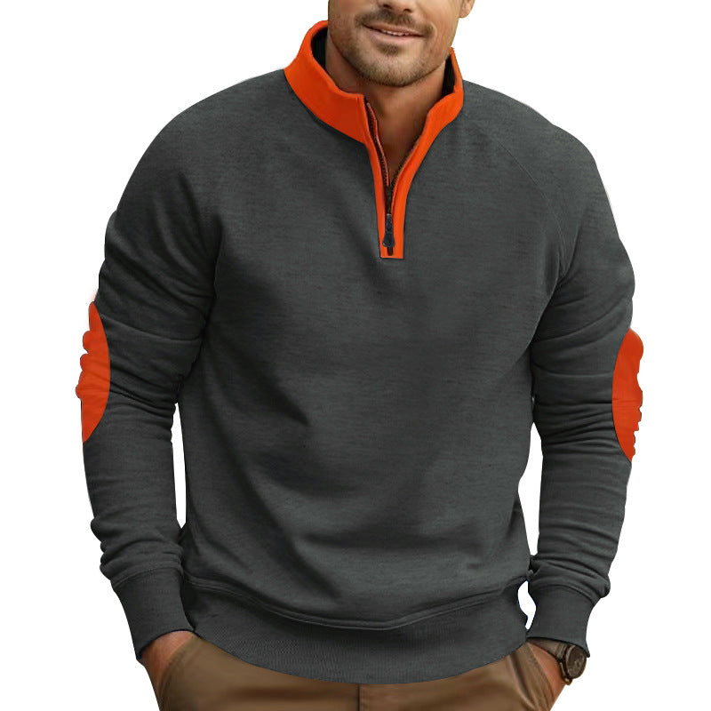 Men's raglan pullover with short zip, stand-up collar and ergonomic elbow panels Mune Fashion