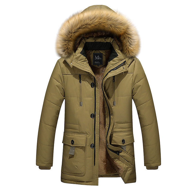 Men's water-repellent quilted parka with hood, faux fur trim and teddy fleece lining Mune Fashion