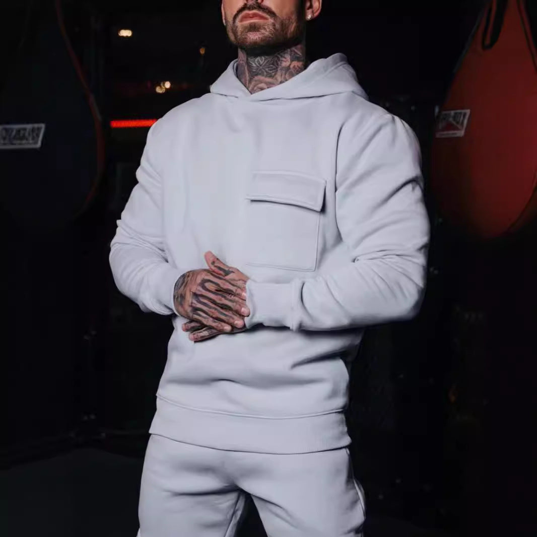 Men's casual athletic hoodie with patch pocket made of heavy French terry Mune Fashion