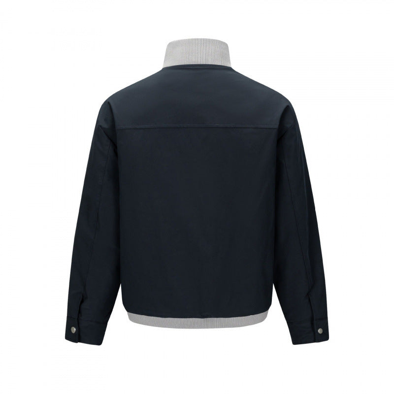 Men's short cut boxy bomber jacket with stand-up collar and snap button placket Mune Fashion