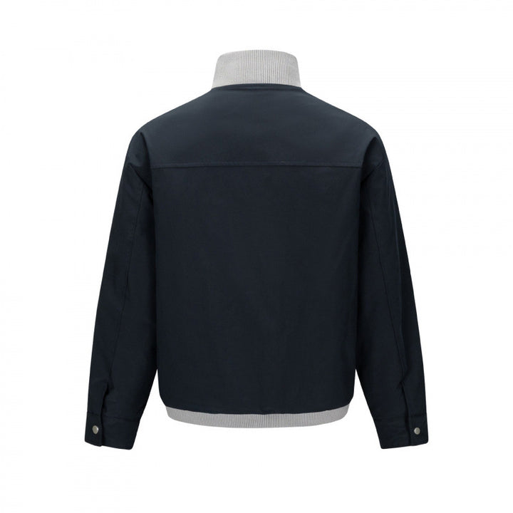 Men's short cut boxy bomber jacket with stand-up collar and snap button placket Mune Fashion