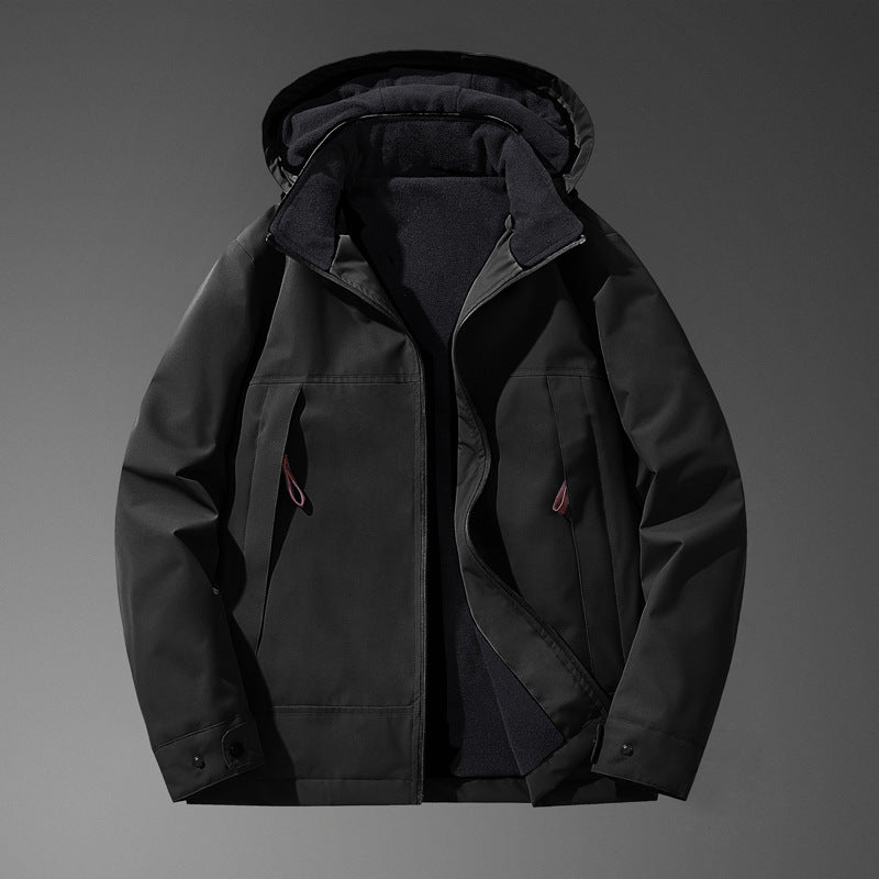 Men Water-Repellent Multi-Pocket Jacket with Hood and Fleece Lining Mune Fashion