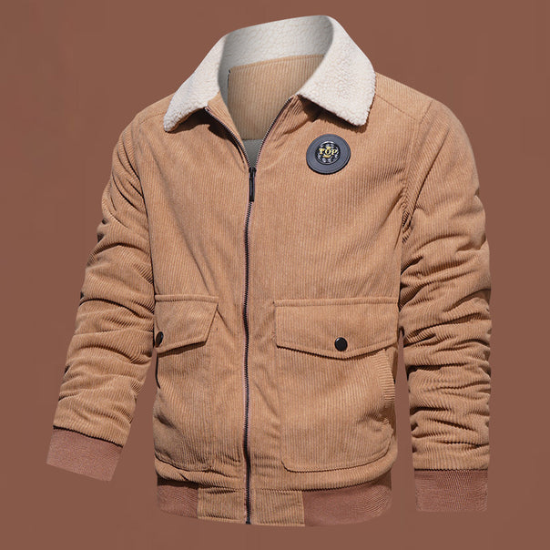 Men's quilted cord jacket with teddy collar, concealed zipper and patch flap pockets Mune Fashion
