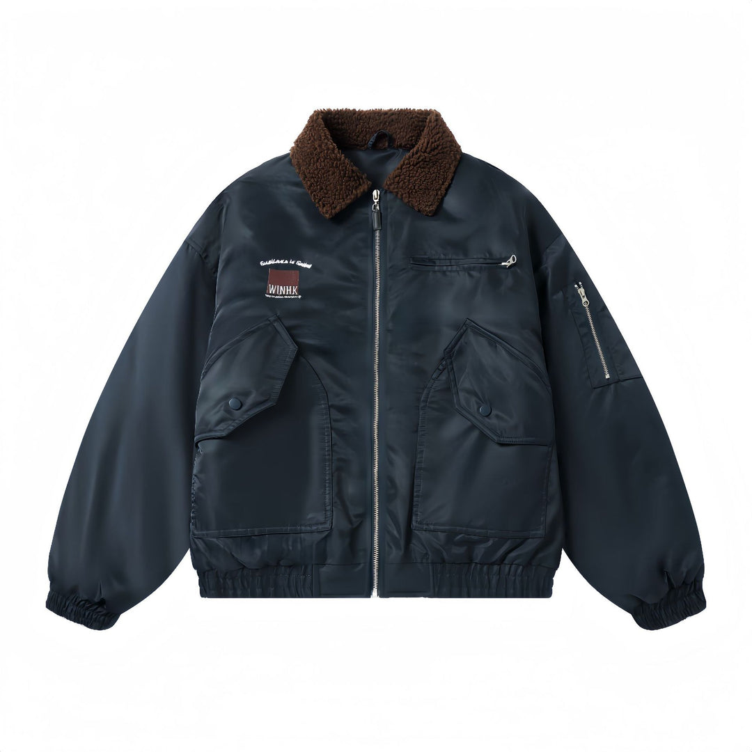 Men's Short Quilted Bomber with Teddy Collar and Multi-Function Pockets Mune Fashion