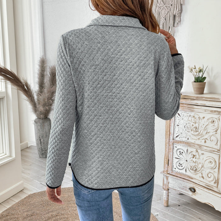 Women's quilted sweatshirt with half zipper, stand-up collar, and kangaroo pocket Mune Fashion