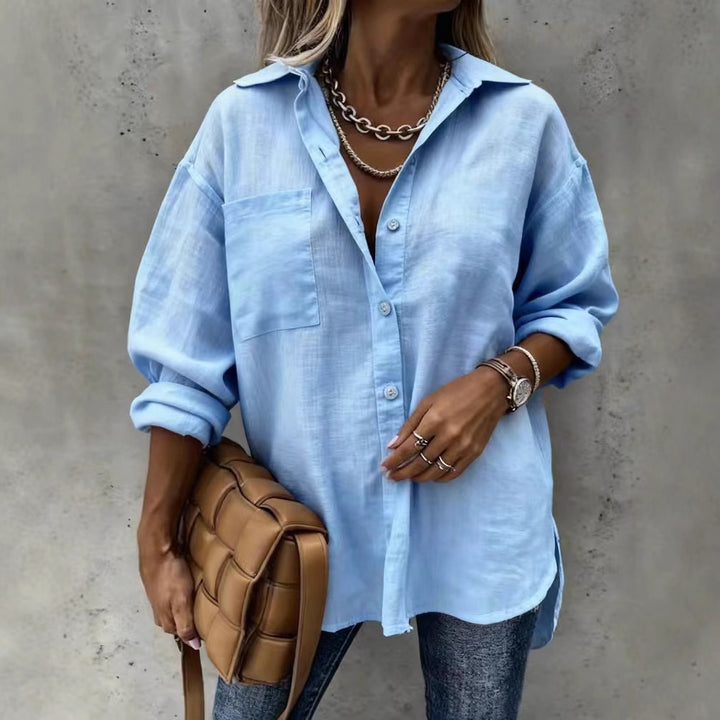 Women Light and Casual Blouse with Chest Pocket Mune Fashion