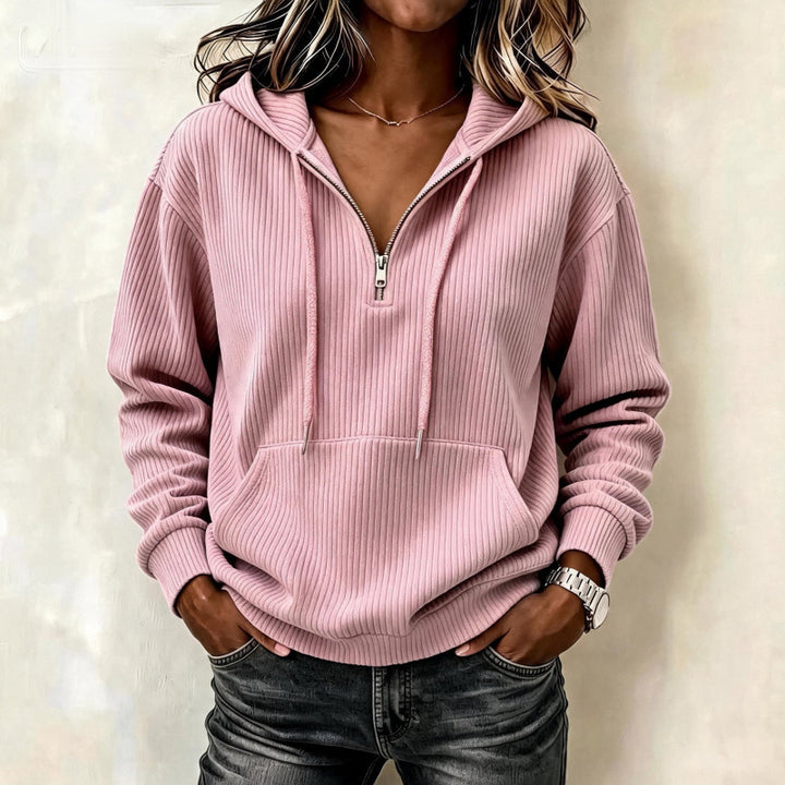 Women's casual oversized ribbed knit hoodie with half zipper Mune Fashion