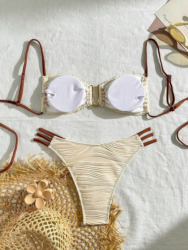 Women's bandeau bikini with sophisticated pleat design and side ties Mune Fashion