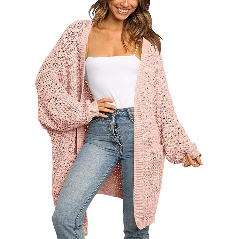 Women's Longer Open Chunky Knit Cardigan in Cocoon Cut with Pockets Mune Fashion