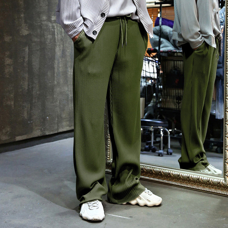 Men's Ribbed Wide Casual Pants with Drawstring Mune Fashion