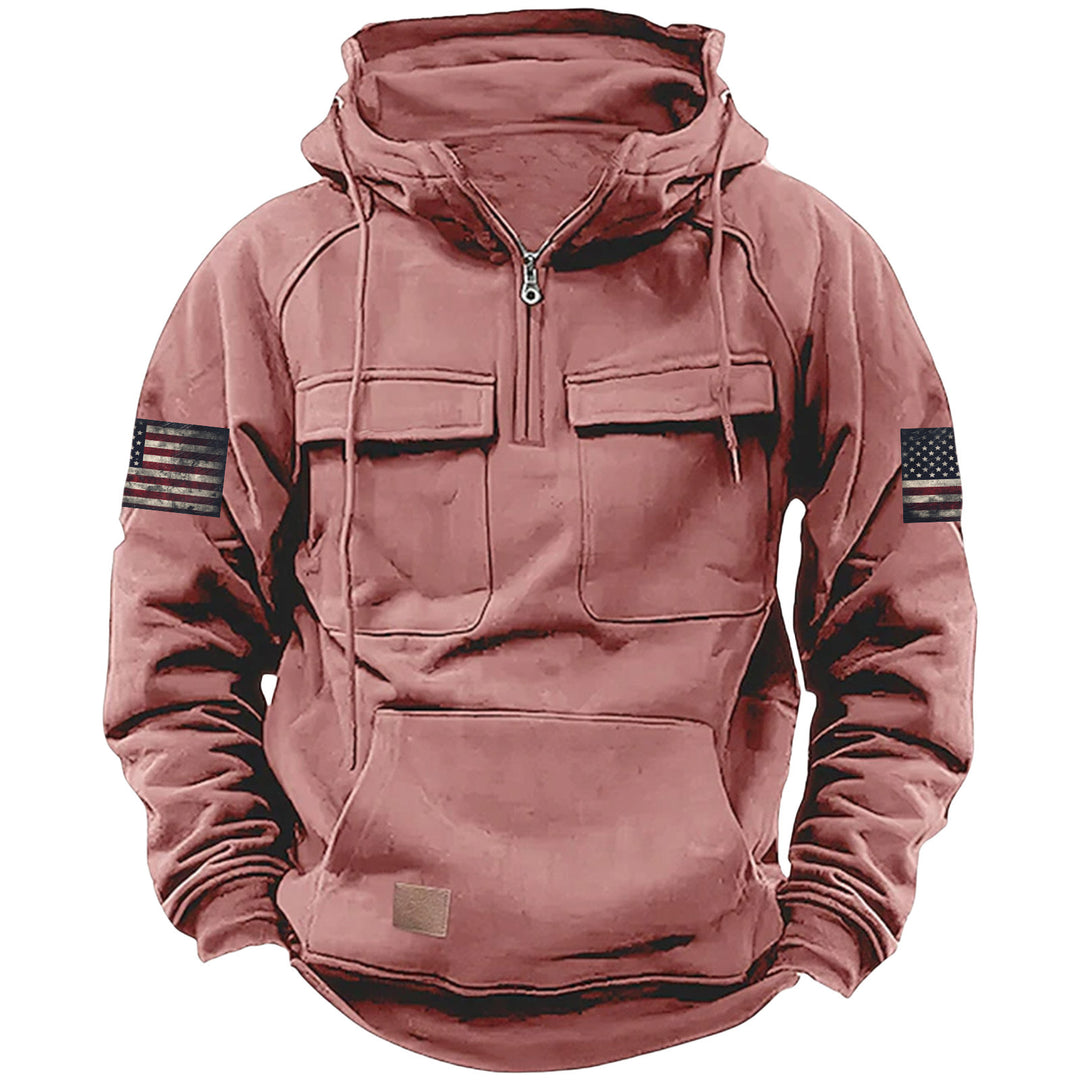 Men's hooded sweatshirt with half zip, cargo chest pockets and kangaroo pocket Mune Fashion