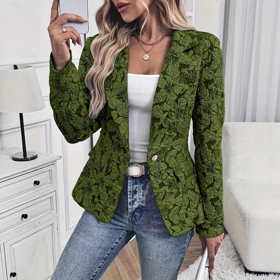 Women's Tailored Jacquard Blazer with Floral Relief Pattern Drune