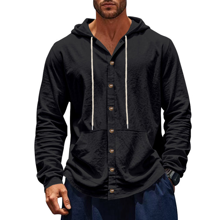 Men's casual hoodie jacket with button placket and kangaroo pocket Mune Fashion