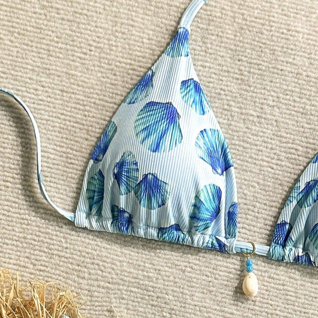 Women's triangle bikini with shell print and delicate ruffle details Mune Fashion