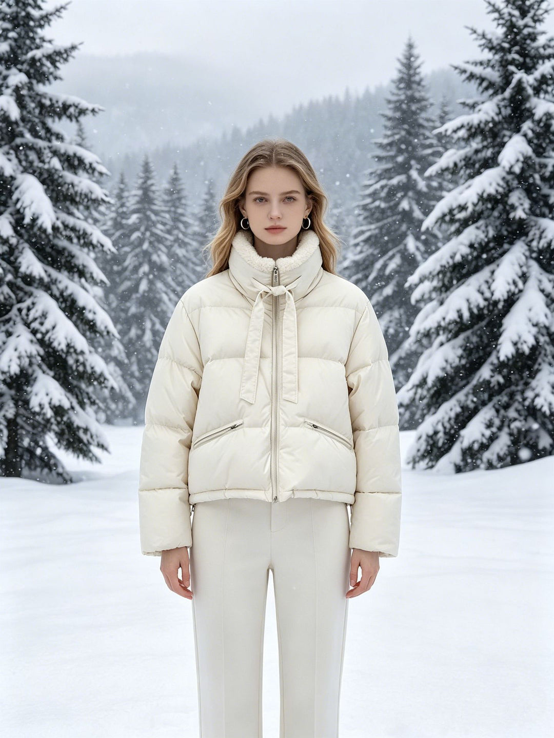 Women's cropped padded jacket with Sherpa collar, high-fitted stand-up collar and concealed zipper Mune Fashion