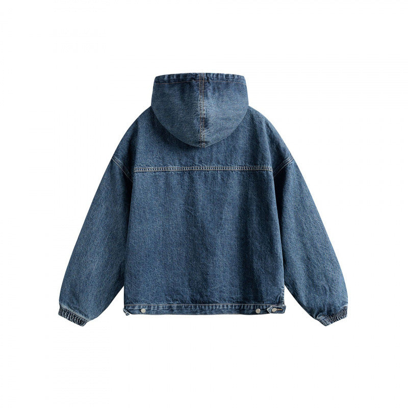 Unisex Oversize Denim Hoodie with Kangaroo Pocket and Half Zipper Mune Fashion