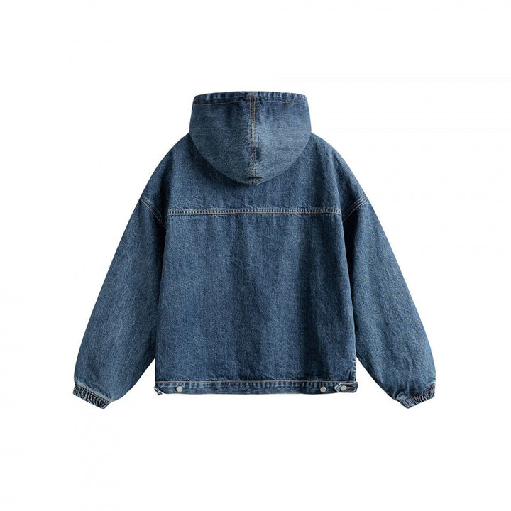 Unisex Oversize Denim Hoodie with Kangaroo Pocket and Half Zipper Mune Fashion