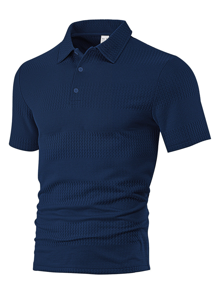 Men's body-hugging short sleeve polo made of elastic jacquard knit with shirt collar Mune Fashion