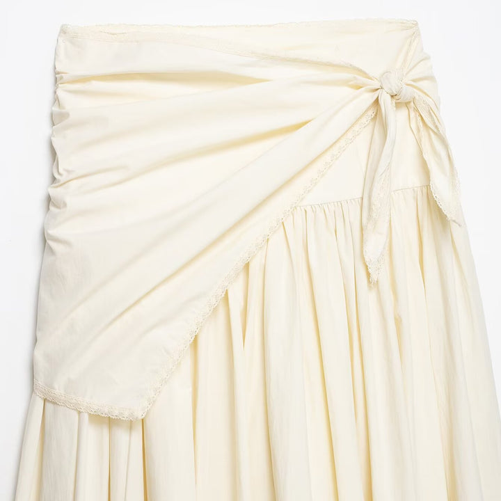 Ladies Maxi Skirt with Wrap Detail and Lace Trim Mune Fashion