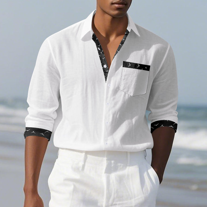 Men's casual linen blend shirt with contrasting trim on collar and cuffs as well as breast pocket Mune Fashion