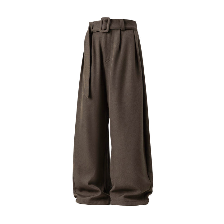 Women's Wide High-Waist Palazzo Pants with Pleats and Tie Belt Mune Fashion