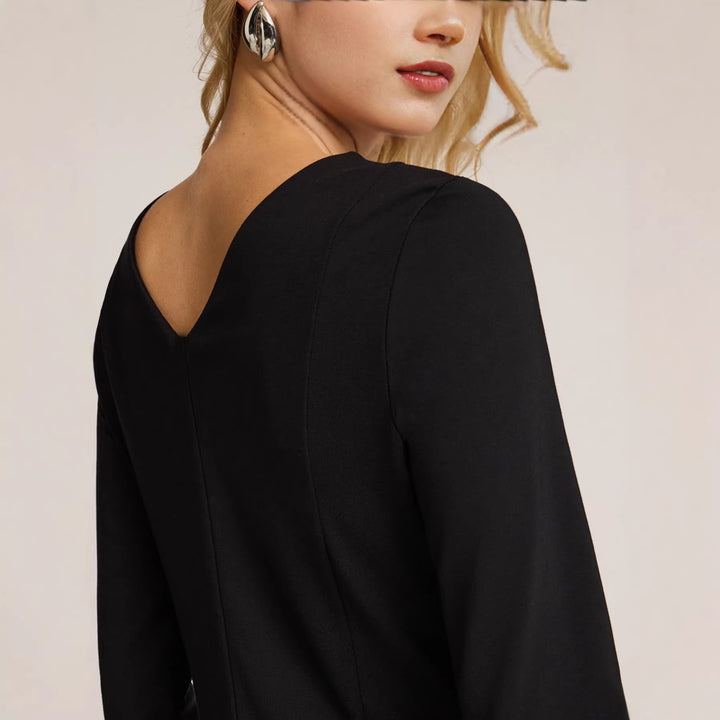 Women's Elegant flowing chiffon dress with gathered waist yoke, long balloon sleeves and tie collar Mune Fashion