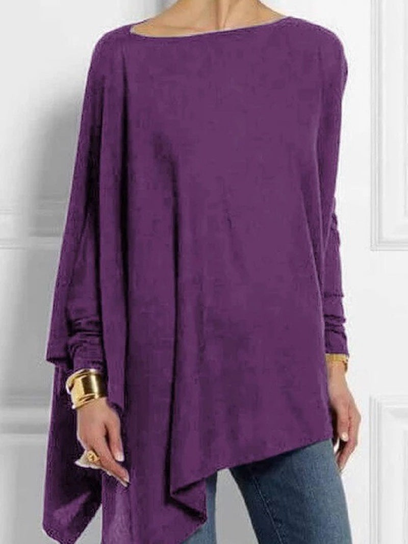 Women's draped oversized tunic with asymmetrical hem and wide batwing sleeves Mune Fashion