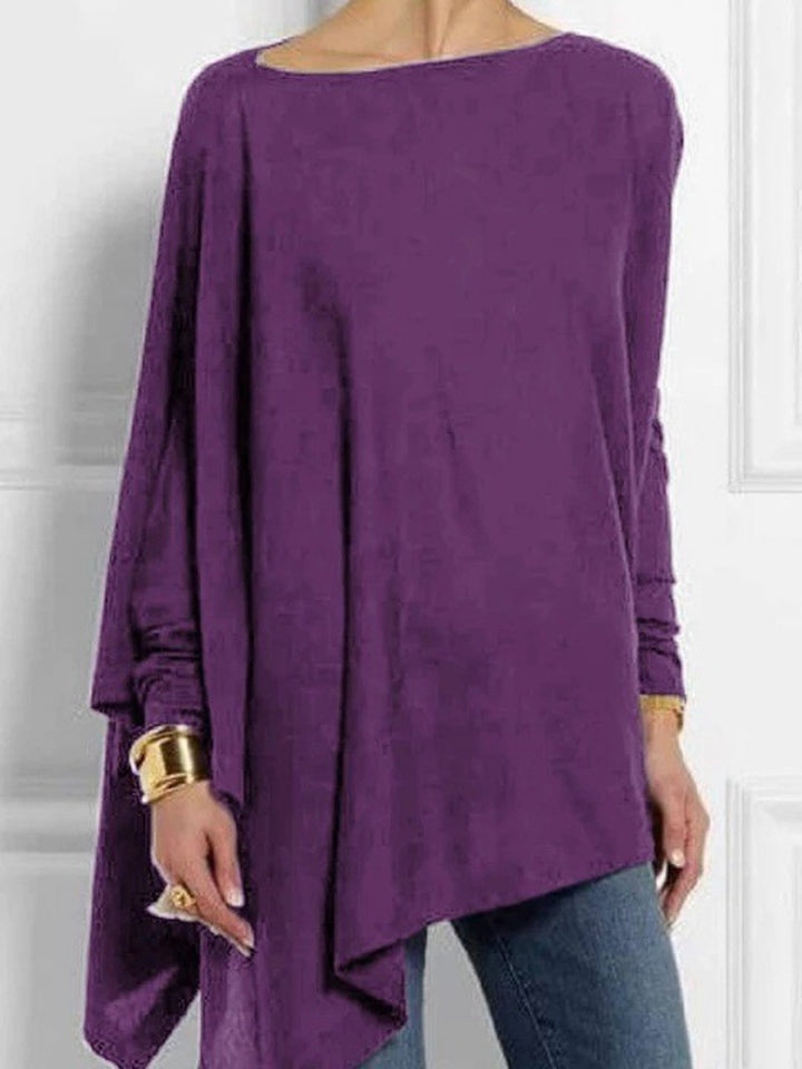 Women's draped oversized tunic with asymmetrical hem and wide batwing sleeves Mune Fashion