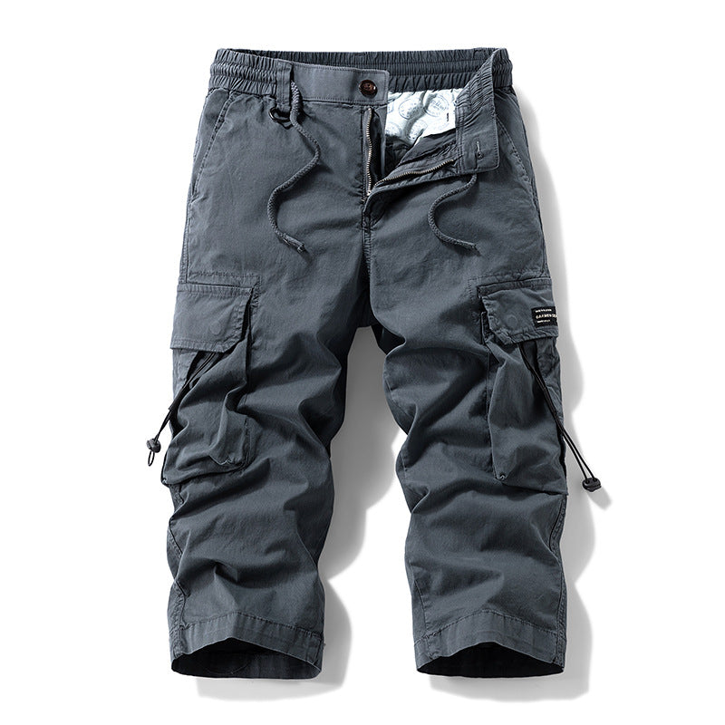 Herren knielange Cargo-Hose mit elastischem Komfortbund, Tunnelzug und Multifachtaschen Mune Fashion
