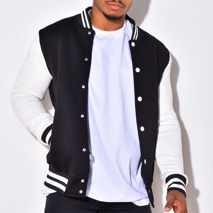 Men's Nano Retro Sports Bomber Jacket with Press Button Placket, Contrast Sleeves and Ribbed Cuffs Mune Fashion