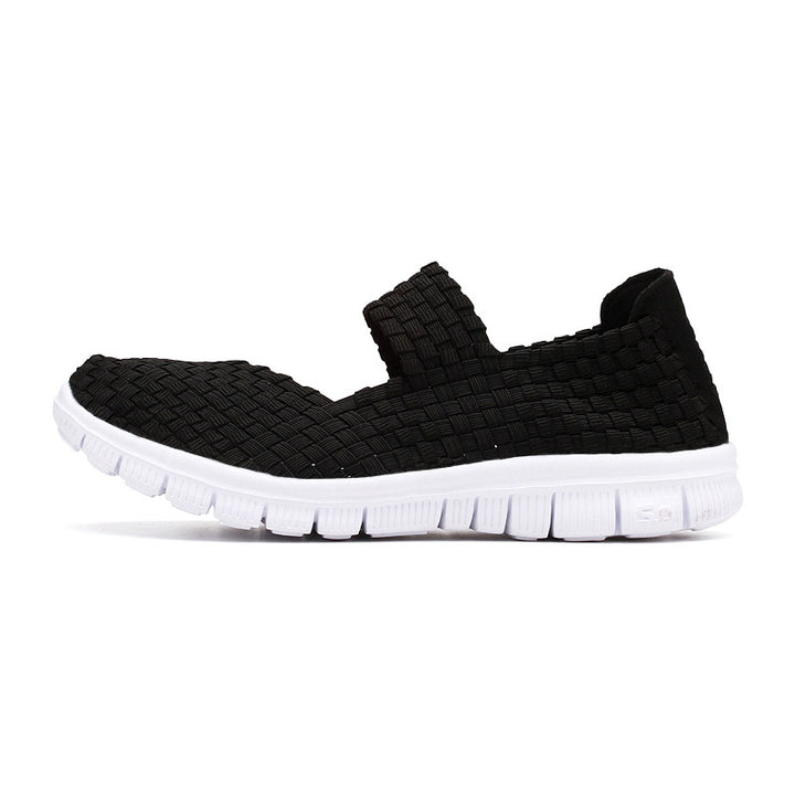 Ladies nan elastic Mary Jane strap comfort shoe with woven stretch upper material and flexible light sole Mune Fashion