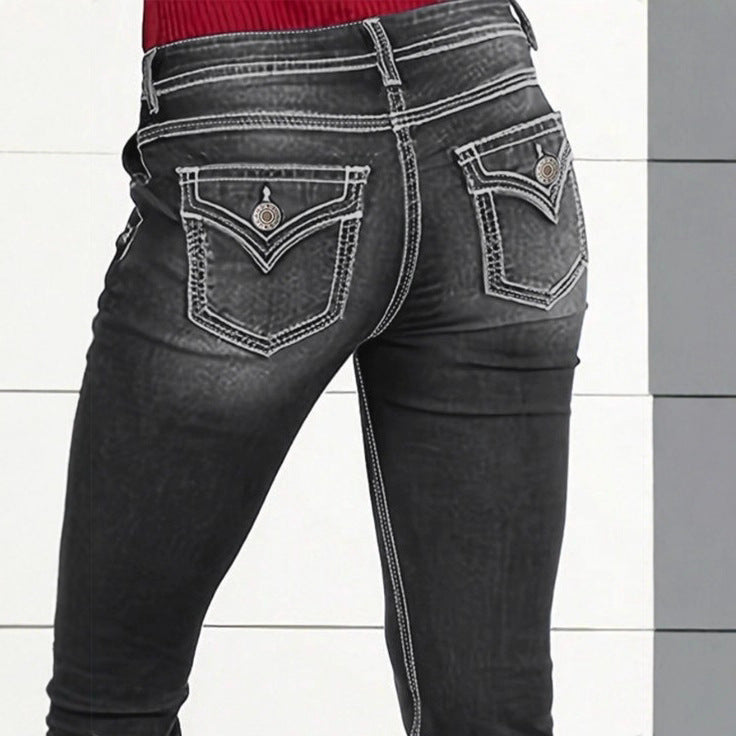 Women's high-waisted sculpting bootcut jeans with side decorative buttons Mune Fashion