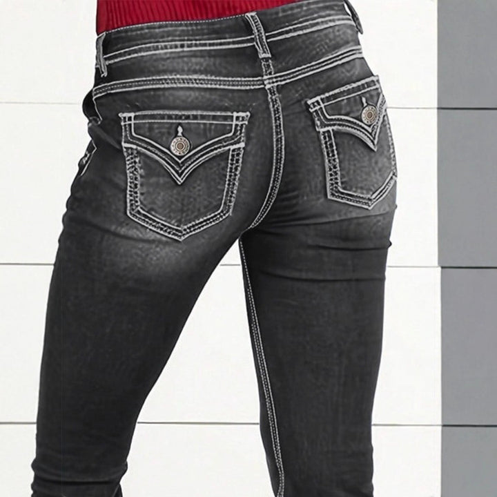 Women's high-waisted sculpting bootcut jeans with side decorative buttons Mune Fashion