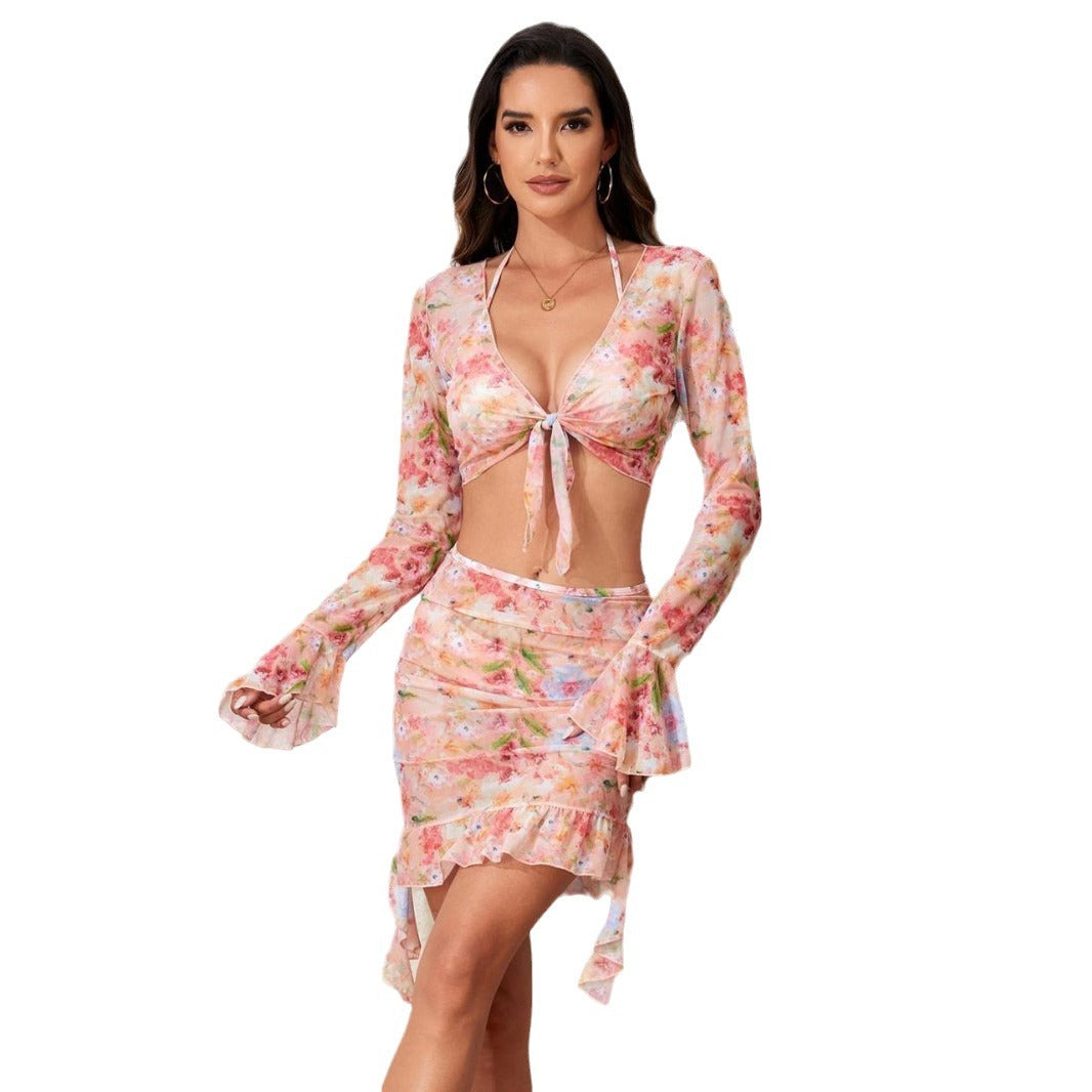 Women Blouse Swimsuit with Colorful Flower Pattern Mune Fashion